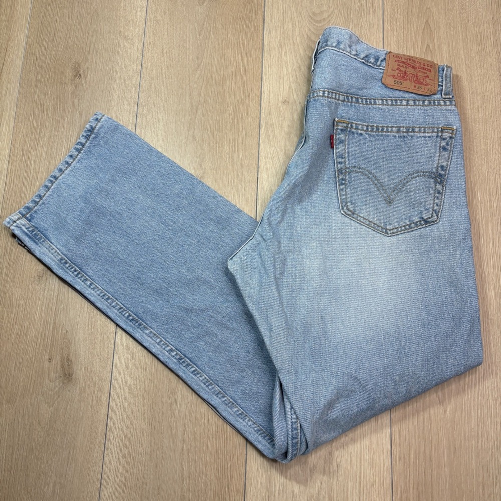 Levi's 505 Y2K Regular Fit Jeans Mens 36x32 Light Wash Blue Denim Straight Leg